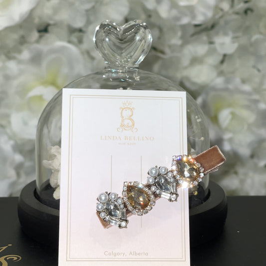 Champagne Gold Crystal Velvet Barrette