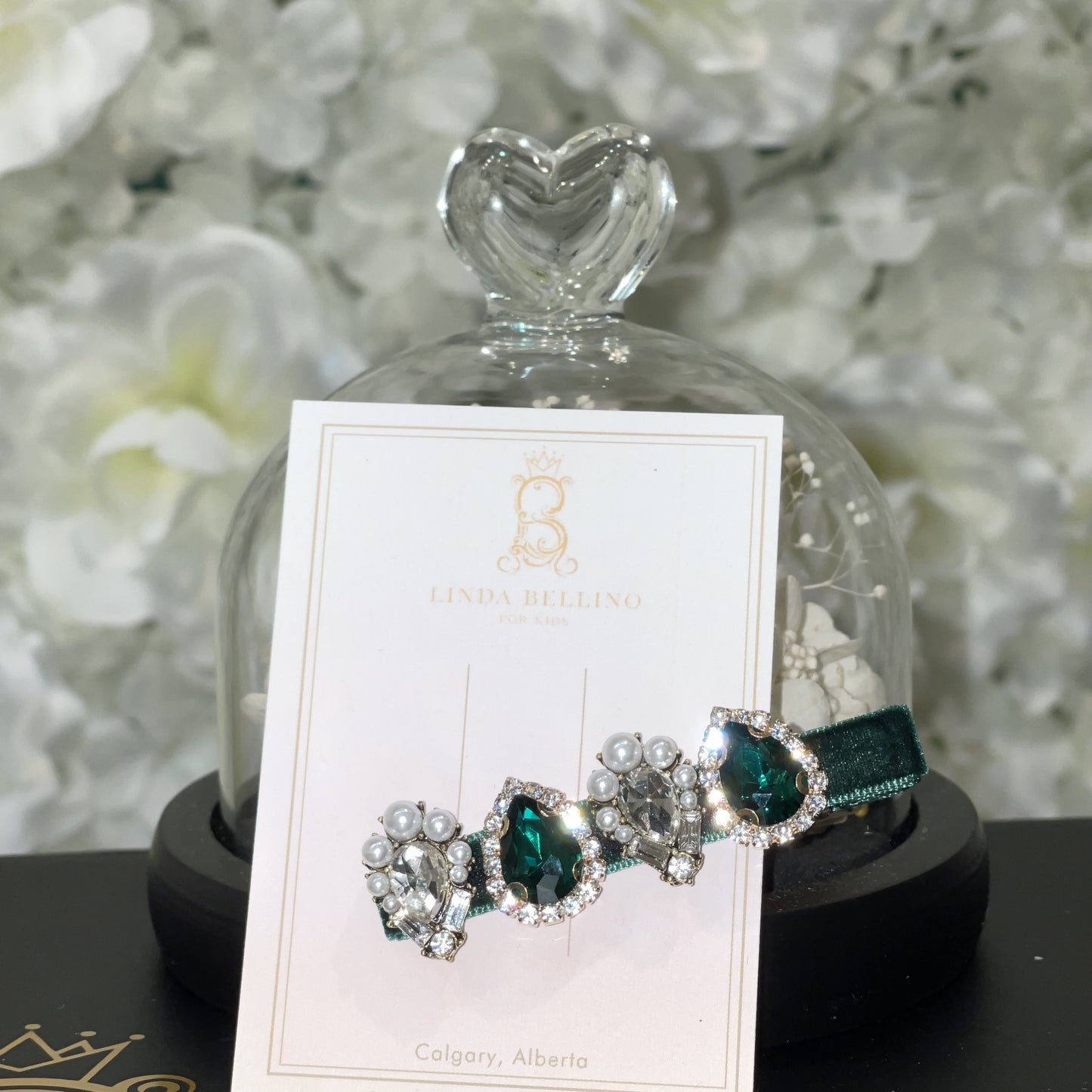 Jade Green Crystal Velvet Barrette