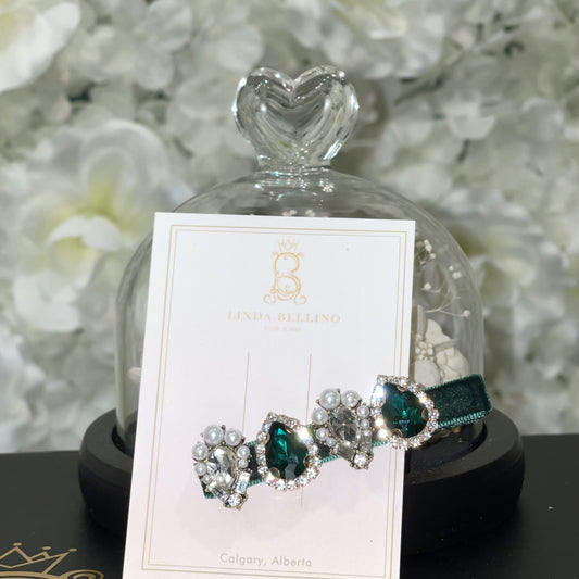 Jade Green Crystal Velvet Barrette