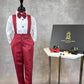 LB Creased Suspender Dress Pants With Matching Bow Tie - Red